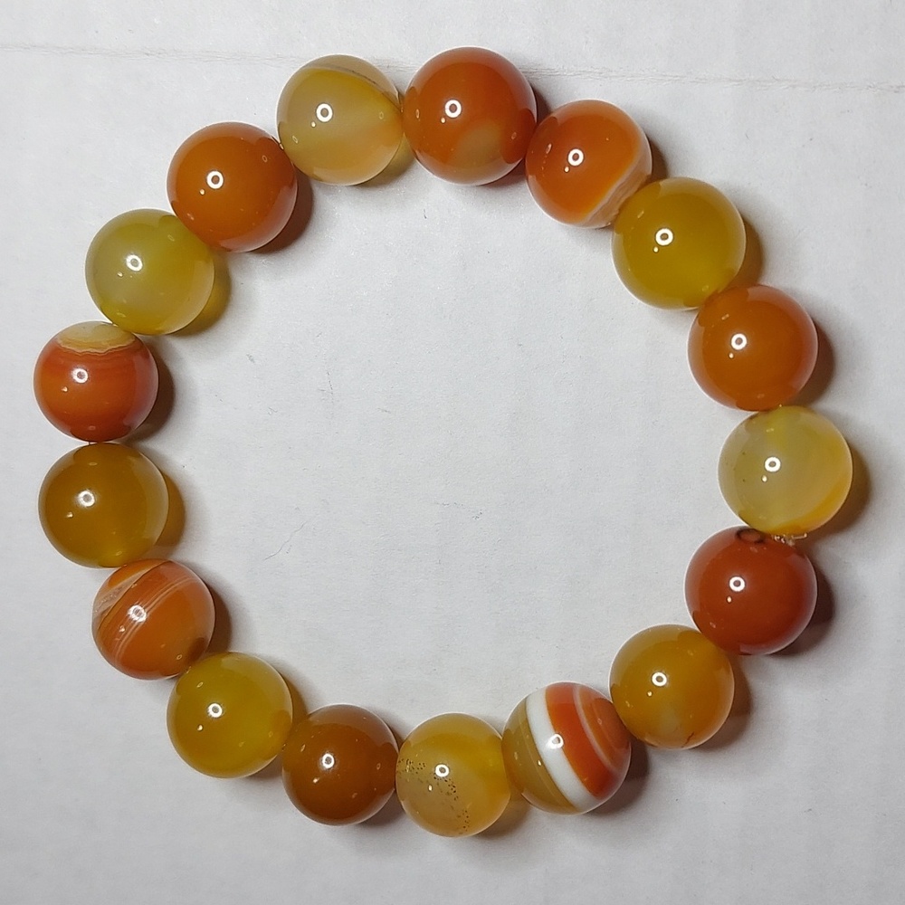 Orange Vein Agate stone 12mm round bead bracelet #4